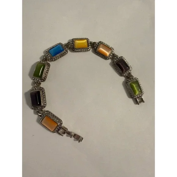 Vintage Premier  Faux Cat Eye Panel Bracelet Silver Tone Rectangle Lollipop - Picture 1 of 4